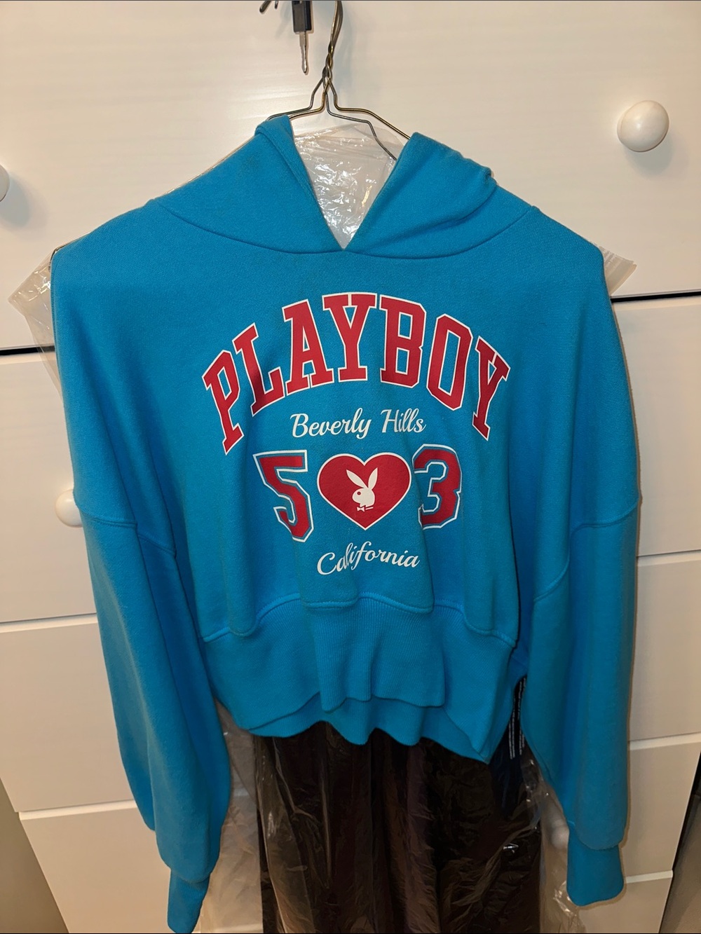 PLAYBOY Turquoise Hoodie with Red and White Logo